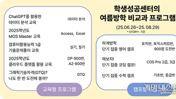 학생성공센터, 방학 중 8개 비교과 프로그램 운영