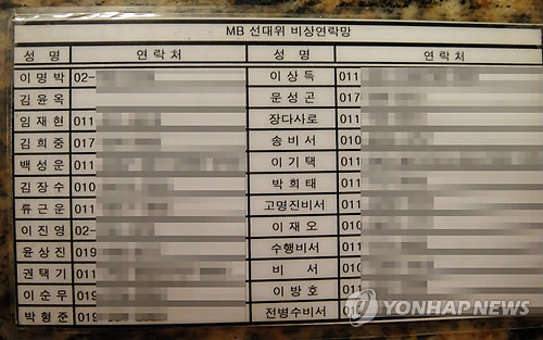(서울=연합뉴스) 올해 초 불륜 파문으로 사직한 법무부 소속 H(41) 전 상하이 영사와 내연관계였던 30대 중국 여성 덩○○(33)씨에게 유출된 것으로 알려진 `MB 선대위 비상연락망'