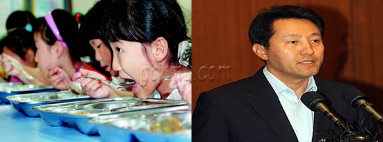 (좌)학생들이 식당에서 식사하고 있다 (우) 오세훈 전 서울시장 한겨레신문, 네이버 블로그