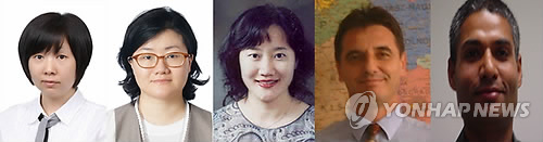 (서울=연합뉴스) 삼성이 13일 역대 최대규모의 임원(상무~부사장) 승진인사를 단행했다. 사진 왼쪽부터 상무로 승진한 김기선 삼성전자 부장, 김정미 제일모직 부장, 오혜원 제일기획 부장, 헝가리법원 영업총괄 이스트반 팍스코, 댈러스연구소 파룩 칸 부장. <<삼성 제공 >>